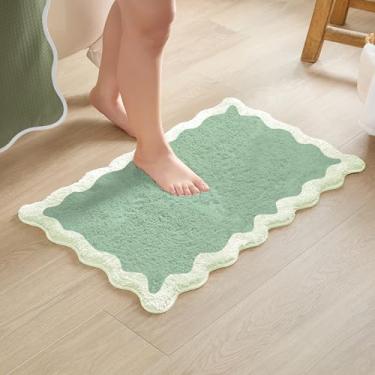 Imagem de MONDAY MOOSE Tapete de banho com design ondulado ondulado recortado, tapete de microfibra absorvente antiderrapante para chão, chuveiro ou cozinha (51 x 81 cm, sálvia)