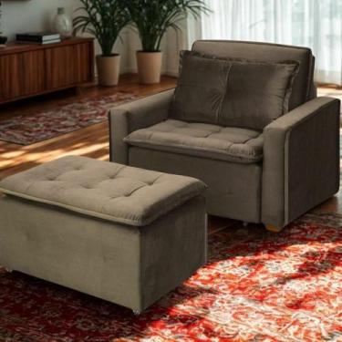Imagem de Poltrona Cama Retrátil Reclinável Com Puff Suede Marrom Descanso - Lar
