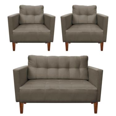 Imagem de Kit Sofá Retrô 2 Lugares E 02 Poltronas Marrom Rato