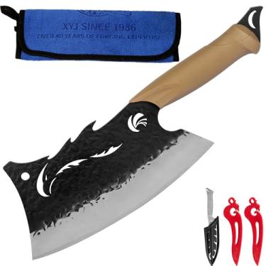 Imagem de XYJ Faca vegetal de 21 cm, lâmina de aço de alto carbono, cabo de plástico, cutelo de carne para corte de carne, faca de cozinha para fatiar com tampa de lâmina, pano de limpeza