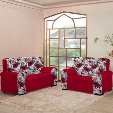 Imagem de Kit Capas para Sofá 2 e 3 Lugares  Coladinha Floral Mista  Proteção e 