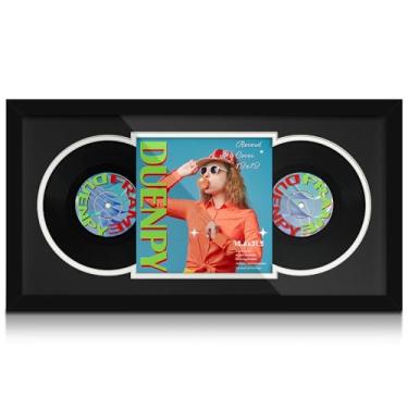 Imagem de DUENPY Moldura para exibição de disco de vinil, 15,6 x 31,5 polegadas, álbum de gravação e capa de álbum de arte de 12,5 x 12,5, suporte de parede preto e branco