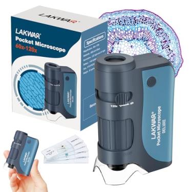 Imagem de Mini microscópio de bolso 60 x 120 x para crianças e adultos, microscópio portátil com lâminas de microscópio, microscópio portátil para crianças, pequenos cientistas, estudantes, escola,
