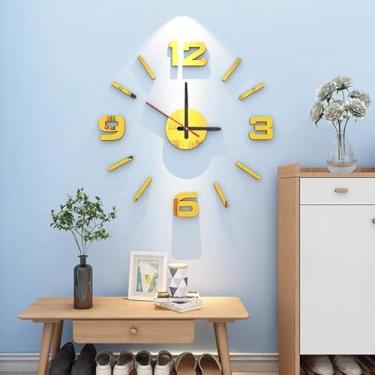 Imagem de Relógio de parede 3D DIY espelho relógio criativo acrílico adesivos de parede decoração de sala de estar casa agulha de quartzo (ouro)