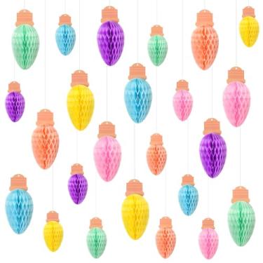Imagem de Trandraft 24 peças de enfeites de bola de luz de favo de mel pastel 3D para pendurar 1,6/10.2 cm, enfeite de lâmpada de papel favo de mel, placa de teto, lâmpadas de macarons de Natal para decoração
