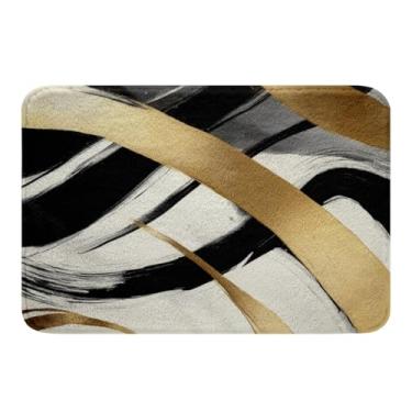 Imagem de jejeloiu Tapetes de banheiro de ouro branco preto 40,6 cm x 61 cm de linha abstrata infantil modernos acessórios de banheiro geométricos microfibra