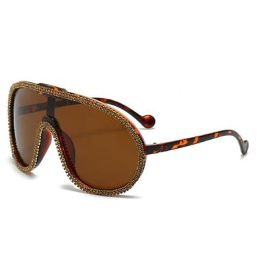 Imagem de HCPIHF Óculos de sol femininos de luxo, armação grande retrô, óculos de sol da moda para mulheres (marrom leopardo)