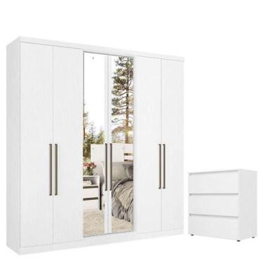 Imagem de Guarda Roupa Casal Presence Full Glass 6 Portas E Cômoda Gaveteiro Con