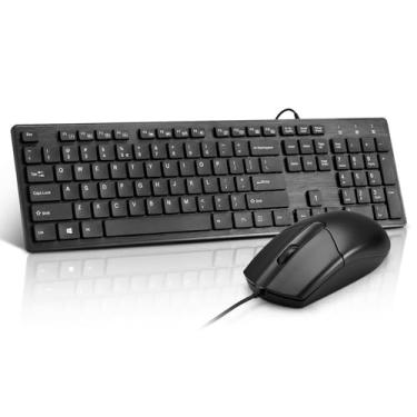 Imagem de Combo de teclado e mouse com fio, teclado ergonômico de tamanho completo e mouse óptico com fio para Windows, Mac OS, desktop/laptop/PC - preto