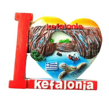 Imagem de Ímã de geladeira Kefalonia, Grécia, resina 3D, marco colorido - yiweis