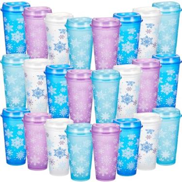 Imagem de Jingmore 24 peças de copos de café de Natal presentes a granel 473 g copos de plástico reutilizáveis de café de Natal com tampa, caneca de viagem agradecimento, colegas de trabalho, presentes para