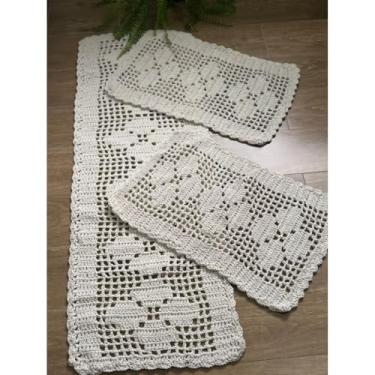 Imagem de passadeira Tapete com padrão tecido Jogo Tapete Passadeira 03 Peças para Cozinha，Estilo natural Antiderrapante e durável(CRU-LISA)