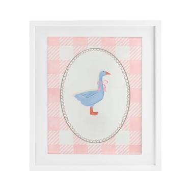 Imagem de Stupell Industries Goose On Soft Pink Plaid White Impressão emoldurada sob vidro, design por The Paper Curator, 40 x 33