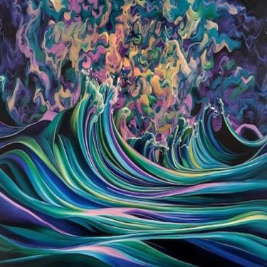 Imagem de Quadro Decorativo Abstrato Colorido com Efeito de Líquido em Movimento - Arte Moderna para Decoração 40x40cm