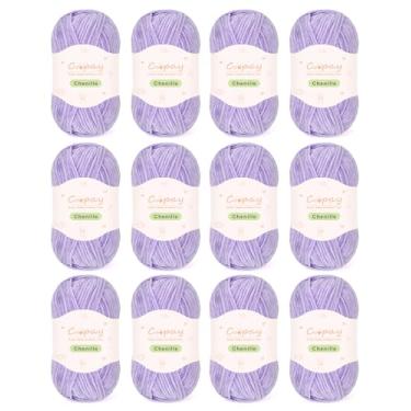 Imagem de Coopay Fio de chenille skinny para crochê e tricô, pacote com 12 unidades de 50 g - 1,76 oz no total, fio de crochê de pesos leves - adequado para cobertores de bebê, brinquedos de pelúcia, roupas