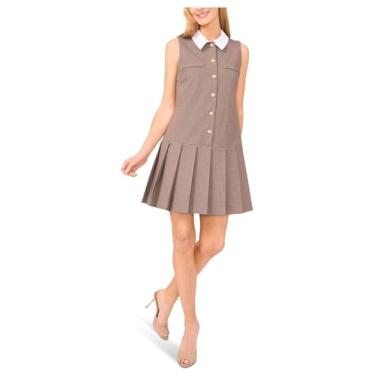 Imagem de CeCe Vestido feminino plissado Houndstooth sem mangas, Safari, 34