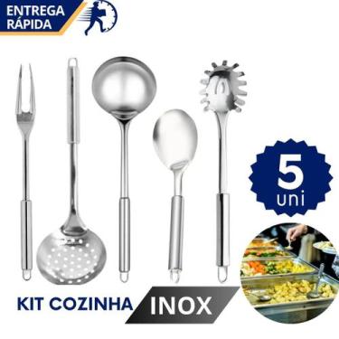 Imagem de Jogo de Utensílios Inox Concha Colher Escumadeira Garfo Trinchante Peg