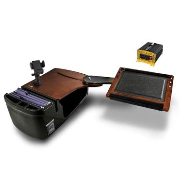 Imagem de AutoExec AE-RDBSLH-PI-PM-21M Reach Car Desk para sua estação de trabalho de veículo e escritório móvel, banco traseiro lado esquerdo, mogno com inversor de potência de 400 watts e suporte para