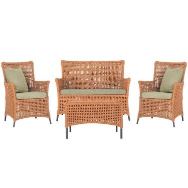 Imagem de Jogo Sofá E 2 Poltronas E Mesa Igapó Preta E7 Trama Original Terra Cota