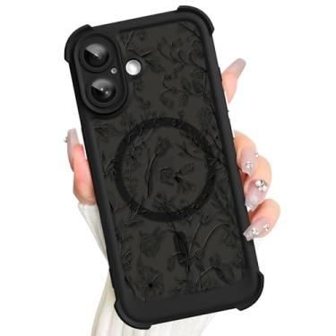 Imagem de AIGOMARA Capa floral magnética para iPhone 17, adequada para Magsafe, protetor de tela, linda flor de sálvia fosca translúcida 4 cantos airbag capa de telefone de proteção para câmera para mulheres e