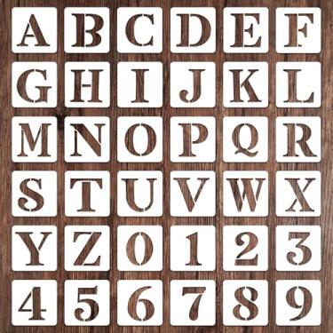 Imagem de LXUEJIE Estêncil de letras e números de 10 cm, 36 peças, estêncil reutilizável de tinta spray de alfabeto e número para pintura em tela de parede de madeira, vidro de rocha, projetos de arte DIY (10