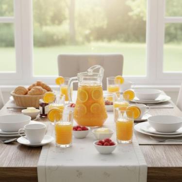 Imagem de Conjunto Athena Jarra Vidro 1l + 6 Copos 250ml Com Tampa - Hauskraft