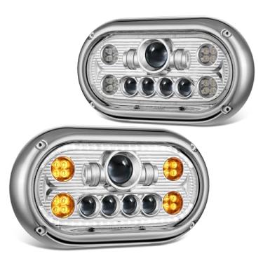 Imagem de DNA MOTORING Faróis cromados para projetor de seta com LED duplo DRL compatível com Peterbilt 359 1967-1987, 32195, 32187, HL-HAY-079-CH