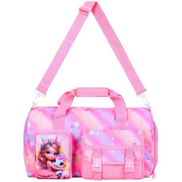 Imagem de Bolsa de viagem infantil para meninas com compartimento para sapatos, uma bolsa esportiva de viagem para noite do pijama para crianças pequenas - Fairy Hug Unicorn
