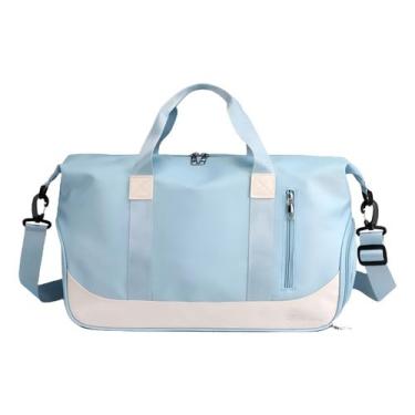 Imagem de Bolsa de Academia Grande Mala de Viagem Transversal com Alças Para Mão e Ombro Estilo Moderno (Azul Celeste)