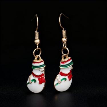 Imagem de Brincos de Natal femininos para festas de fim de ano, brincos de Papai Noel, lua, chapéu de sino, boneco de neve, bijuteria de fantasia de Natal para mulheres, one size, Metal, Sem pedra preciosa