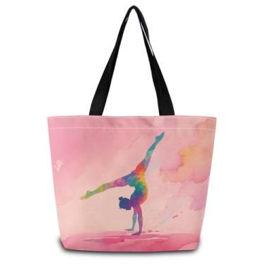 Imagem de ZhuVantrix Bolsa de ginástica linda bolsa de ombro estética para compras com bolso interno com zíper, leve e lavável, elegante, colorida, presente de ginástica para treinadoras de ginastas mulheres