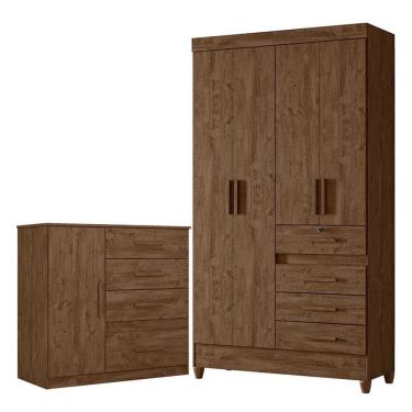 Imagem de Guarda Roupa Solteiro Sobral E Cômoda Vênus Castanho Wood – Moval
