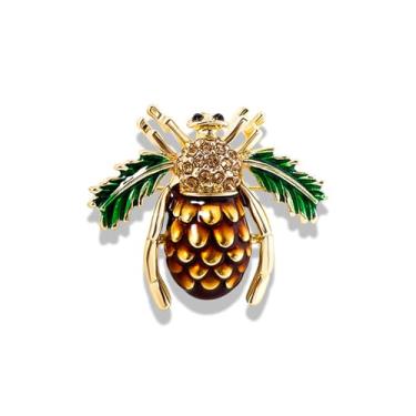 Imagem de RLHRNDE Broche vintage cristal fruta inseto para mulheres homens outono pinha morango limão broches esmaltados banhado a ouro festa de casamento baile de ação de graças joias presente, Medium, Metal