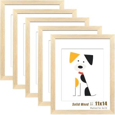 Imagem de LUCKYLIFE Moldura de 28 x 35 cm, molduras de madeira natural maciça com acrílico acrílico, tela 20 x 25 com tapete ou 28 x 35 sem tapete, moldura para pendurar na parede, conjunto de 5