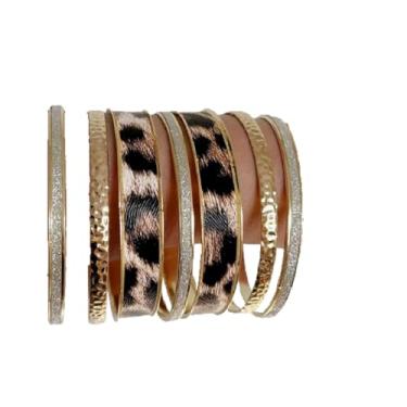Imagem de DATOA Conjunto de 6 a 10 peças de pulseiras de leopardo manchado empilhável indiano multicamadas punk dourado embaladas em tom dourado joias femininas, adjustable, Sem Pedra Preciosa
