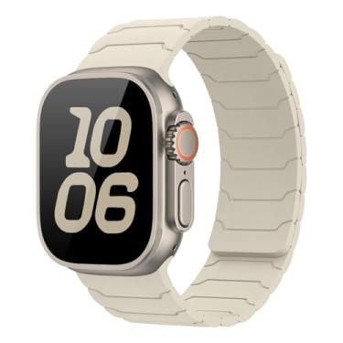 Imagem de Pulseira de silicone magnética compatível com Apple Watch 49 mm, 46 mm, 45 mm, 44 mm, 41 mm, 40 mm, 38 mm, para séries 11, 10, 9, 8, 7, 6, 5, 4 e 3 SE, masculina e feminina (branco antigo, 38/40/41