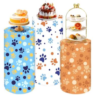 Imagem de FYSUIMU 3 peças de capas de cilindro com tema de cachorro azul, capas de suporte cilíndrico, estampa de pata de cachorro, suporte redondo para decoração de aniversário, férias, chá de bebê, festa