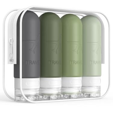 Imagem de ME.FAN Garrafas de viagem para artigos de higiene pessoal, recipientes de 85 g aprovados pela TSA, garrafa dividida portátil espremível de silicone, acessórios de viagem para condicionador, xampu