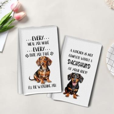 Imagem de 2 peças de toalhas de cozinha fofas para cães, toalha de mão de chá super absorvente, panos de prato de microfibra para secar pratos, toalhas de prato waffle para cozinha, banheiro, presentes para