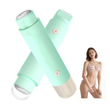 Imagem de Barbeador de biquíni de cabeça dupla 2 em 1 - Aparador de biquíni à prova d'água para mulheres, barbeador elétrico recarregável sem fio, kit de barbeador elétrico feminino (verde)