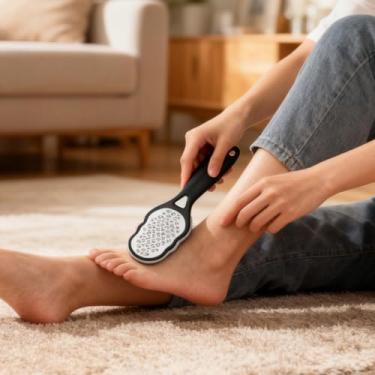 Imagem de Lixa de pé de aço inoxidável com capa protetora, ralador de pé e ferramentas raspadoras para cuidados com a pele suave e manutenção de pedicure, implemento profissional de cuidados com os pés para uso