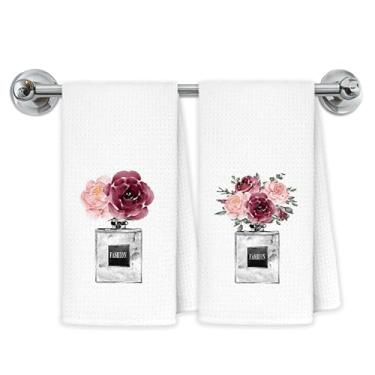 Imagem de Exqcom Toalhas de mão de banheiro com perfume floral, decoração de banheiro rosa e preta, toalhas de mão estéticas femininas modernas para banheiro, banheiro, banheiro, 40 x 61 cm, conjunto de 2