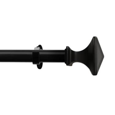 Imagem de Deco Window Varão de cortina ajustável para janelas de 45 a 111 cm, extensível, resistente, de ferro de 0,9 cm, com acabamentos quadrados franceses (pacote com 1, preto)