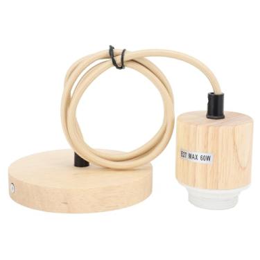 Imagem de Domary Suporte de Base de Lâmpada Pendente de Madeira Vintage, Luminária E27 Rústica Com Cabo de 1 Metro, Soquete de Lâmpada de Madeira de Bétula para Lâmpadas E26, 220V, Instalação