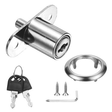 Imagem de PATIKIL Trava de êmbolo de mesa de gaveta, cilindro de 2,7 cm de diâmetro de 3,5 cm de comprimento do cilindro, liga de zinco, fechaduras deslizantes para armário com chave de fenda cruzada semelhante