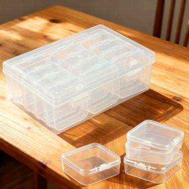 Imagem de Caixas de joias de plástico com 12 grades com tampas de encaixe, organizador de armazenamento para brincos, colar, miçangas, artesanato faça você mesmo, ferramentas de pesca, berloque de unhas e