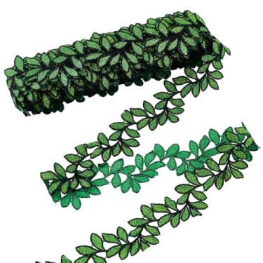 Imagem de NBEADS Fita de folha bordada de 5 metros, fita de acabamento de renda com borda bordada verde de 6 cm com design de fio dourado 3D, artesanato de poliéster para decoração de fantasia, artesanato em