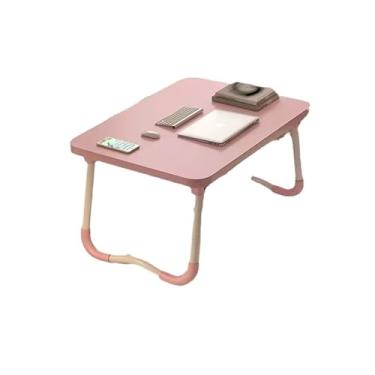 Imagem de Mesa de cama moderna para laptop de cor sólida, bandeja de caneta/compartimento para cartão/suporte de copos/bandeja de cama portátil com perna dobrável, mesa de escrita para comer e escrever (rosa 60