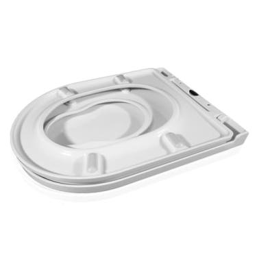 Imagem de Assento sanitário de fechamento suave com liberação rápida, assento pequeno embutido, resina resistente, tampa oval de vaso sanitário com dobradiças ajustáveis para facilitar a limpeza (azul) (branco)