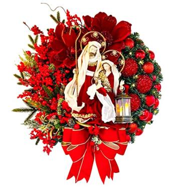 Imagem de Guirlanda de Porta com Bolas Adorno Vermelhas Retrato Flor para Guirlandas da Frente